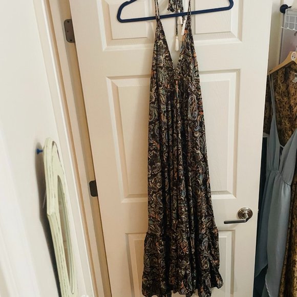 Brown Gold Summer Shimmer Flowy Halter Maxi Boho Dress🦋 - Picture 4 of 6